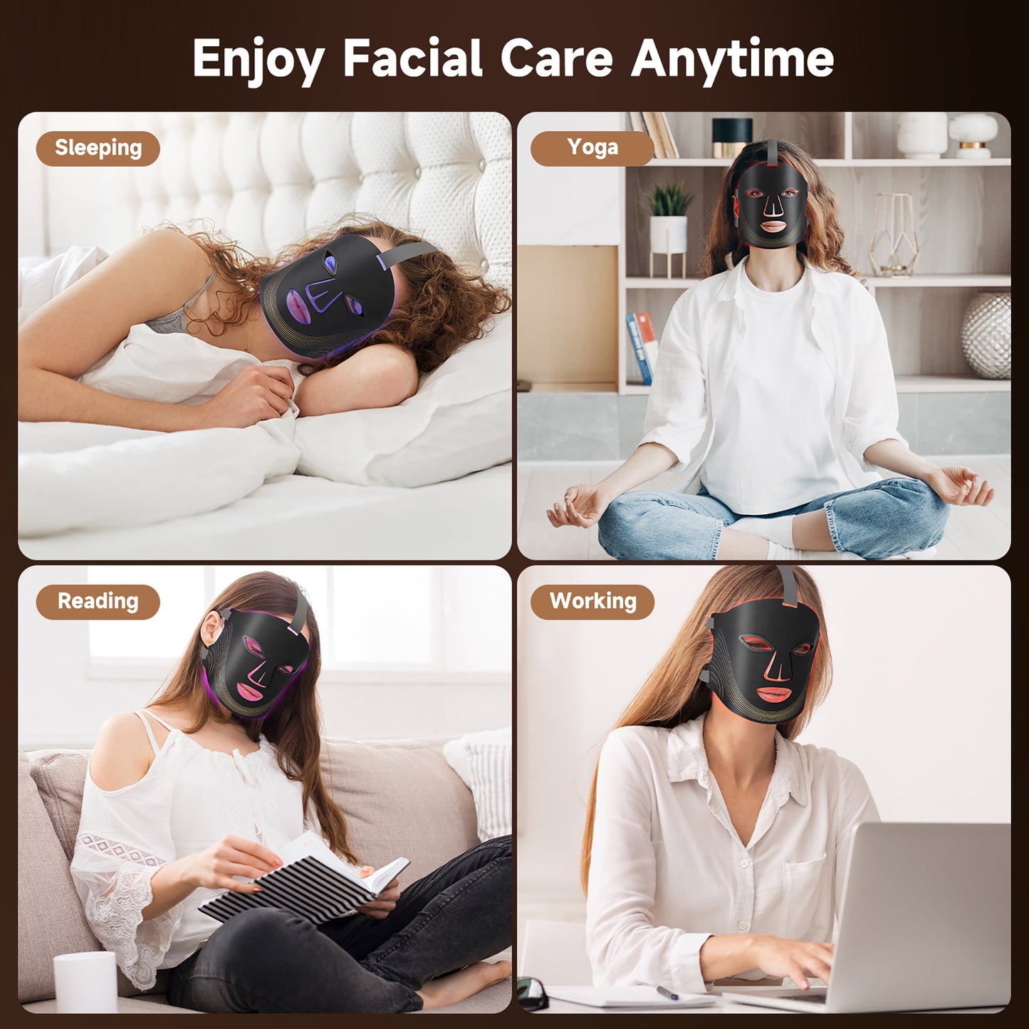 Red Light Therapy for Face, 4 Modes Led Face Mask Light Therapy with Remote, Portable Light Therapy Mask for Skin Care at Home, Travel (Black)